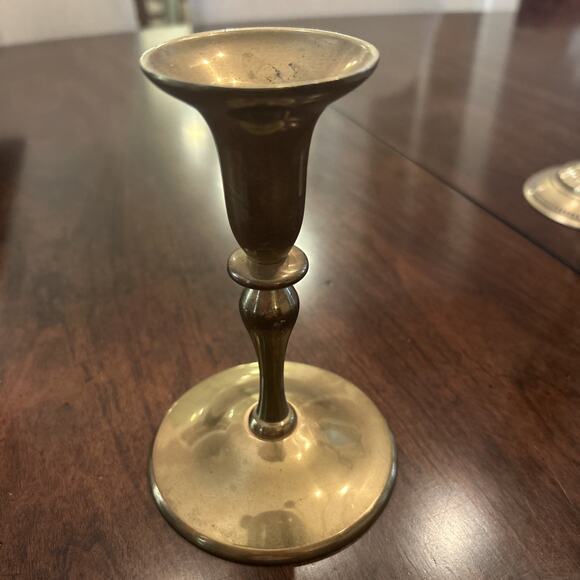 VTG Solid BRASS Candle Holders Candlesticks Round Base Set Of 4 Made in India - Picture 2 of 5
